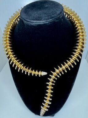 Gold Spiral Collar Necklace with Crystal Tips #1729